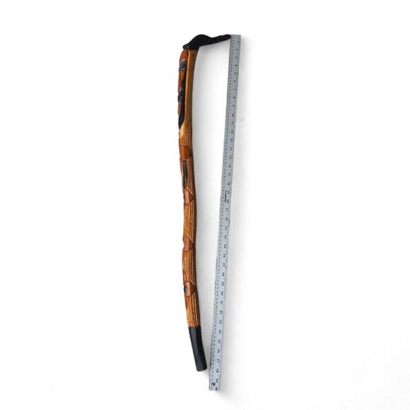 Antique Vintage Hand Carved African Mask Floral Wooden Walking Stick / Cane - Picture 7 of 8